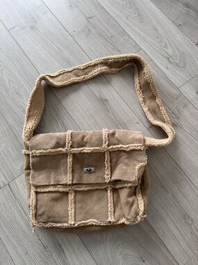 Free People Beige Sherpa Trim Crossbody Bag
